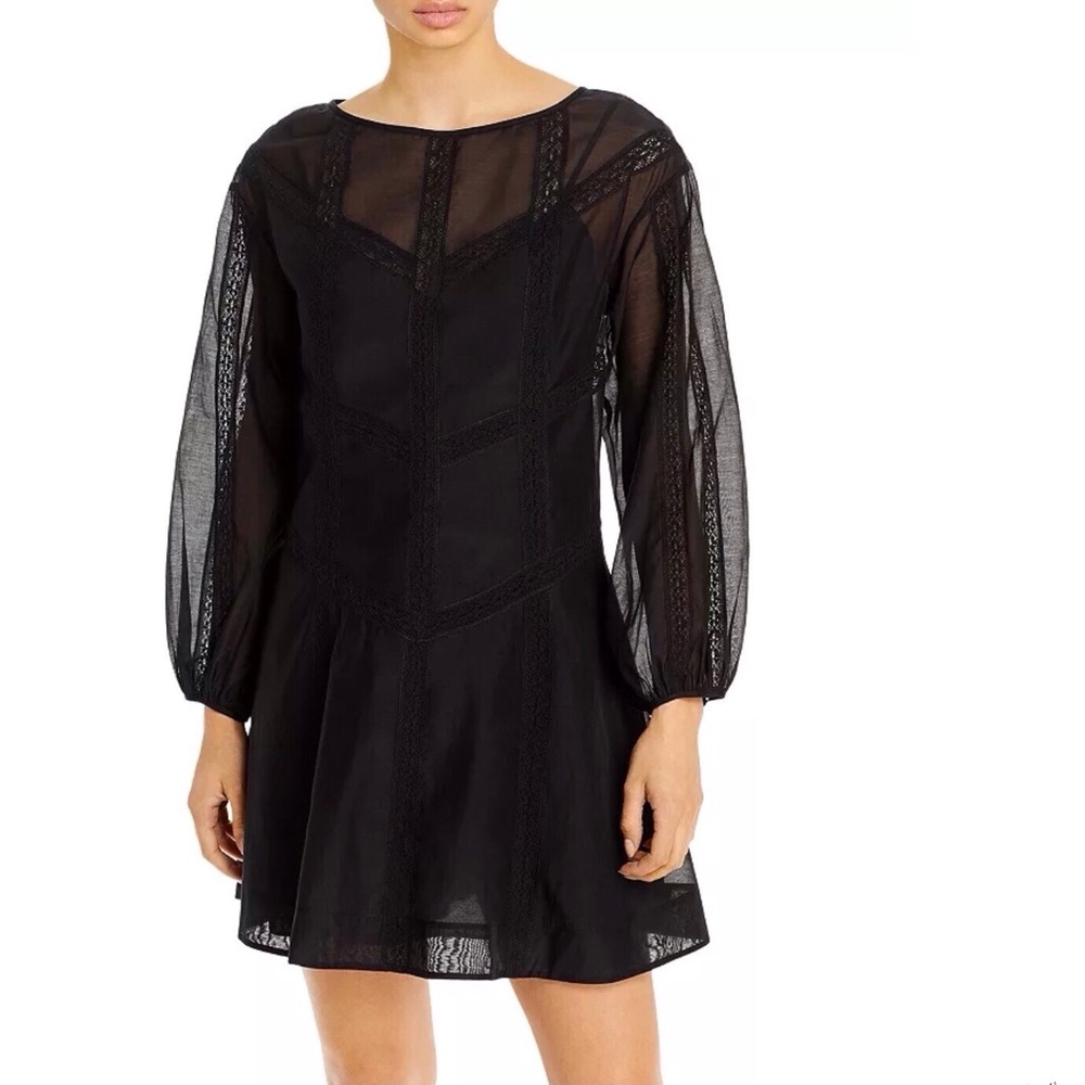 REBECCA TAYLOR Organza Silk And Lace  Puff-Sleeve Black Mini Dress Size XS